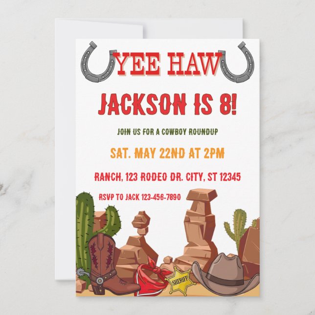 YEEHAW cowboy roundup birthday party Invitation (Front)