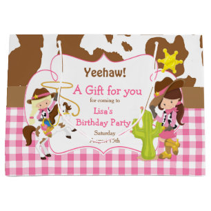 Yeehaw Cowgirl Western Birthday Large Gift Bag