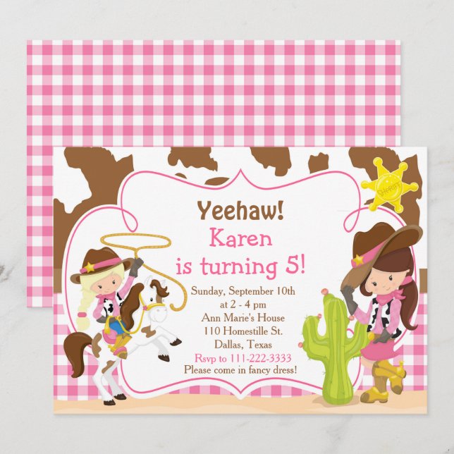 Yeehaw Cowgirl Western Birthday Party Invitation (Front/Back)