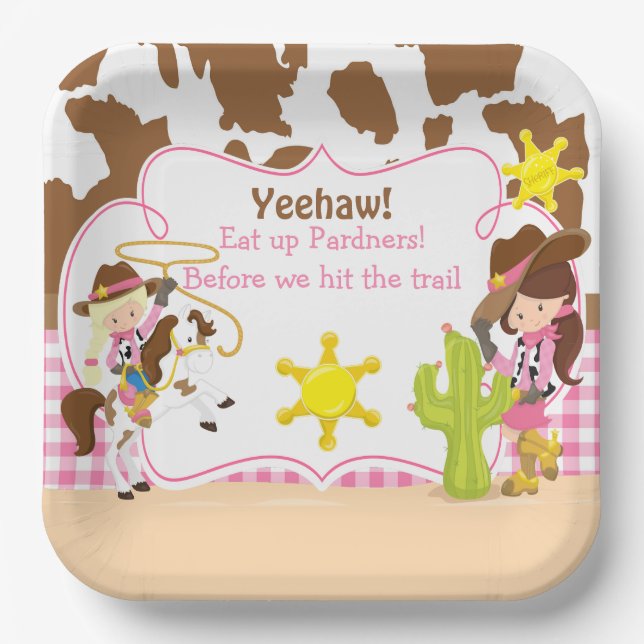 Yeehaw Cowgirl Western Birthday Party Paper Plate (Front)