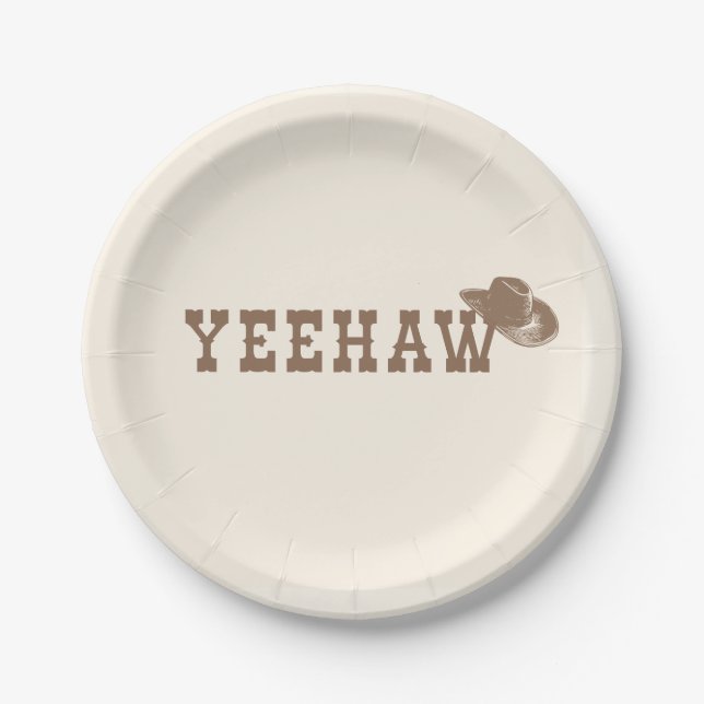 Yeehaw Hat My First Rodeo Birthday Neutral Party Paper Plate (Front)