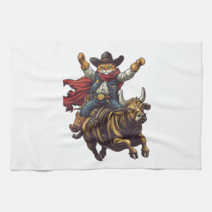 Yeehaw Kitty � Wild West Cat Cowboy Rodeo Tea Towel