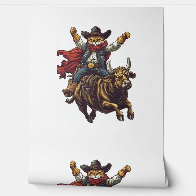 Yeehaw Kitty – Wild West Cat Cowboy Rodeo Wallpaper (Unrolling)
