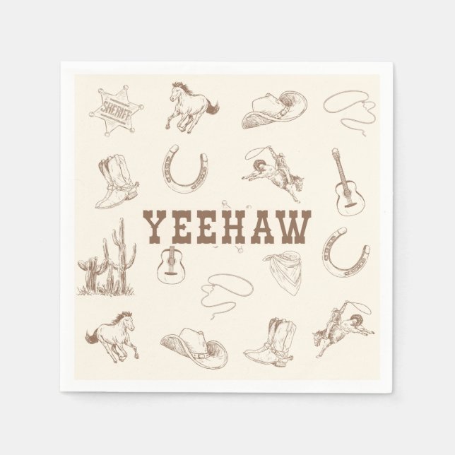 Yeehaw My First Rodeo Birthday Party Plate Neutral Napkin (Front)