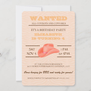 YEEHAW! Orange Cowgirl Birthday Party Invitation