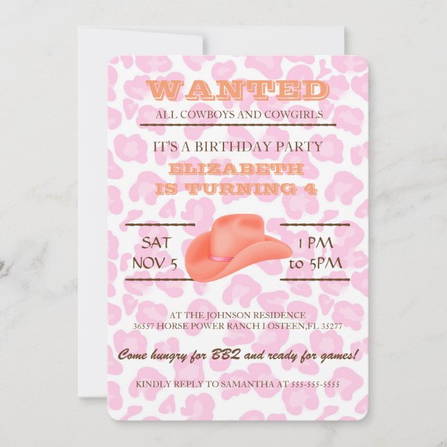 YEEHAW! Orange Cowgirl Birthday Party Invitation (Front)