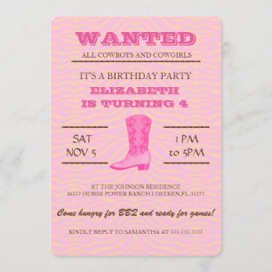 YEEHAW! Pink Cowgirl Birthday Party Invitation