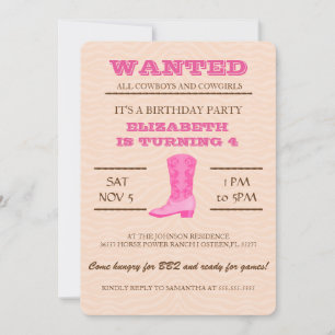 YEEHAW! Pink Cowgirl Birthday Party Invitation