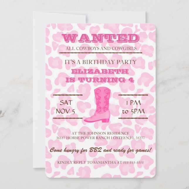 YEEHAW! Pink Cowgirl Birthday Party Invitation (Front)