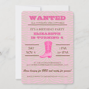 YEEHAW! Pink Cowgirl Birthday Party Invitation