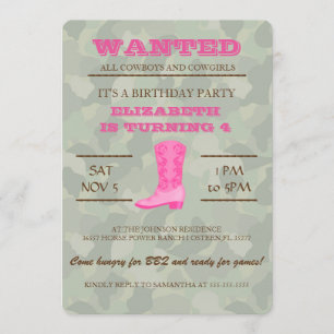 YEEHAW! Pink Cowgirl Birthday Party Invitation