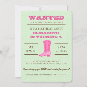 YEEHAW! Pink Cowgirl Birthday Party Invitation