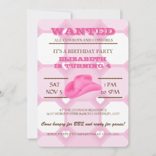 YEEHAW! Pink Cowgirl Birthday Party Invitation