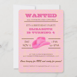 YEEHAW! Pink Cowgirl Birthday Party Invitation