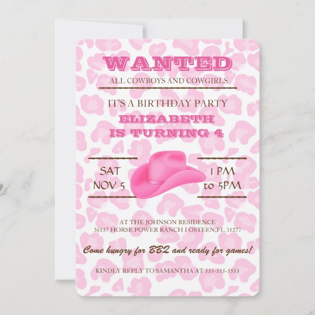 YEEHAW! Pink Cowgirl Birthday Party Invitation (Front)
