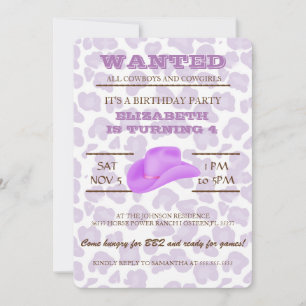 YEEHAW! Purple Cowgirl Birthday Party Invitation