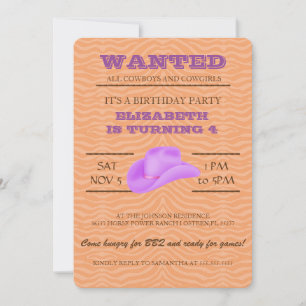 YEEHAW! Purple Cowgirl Birthday Party Invitation