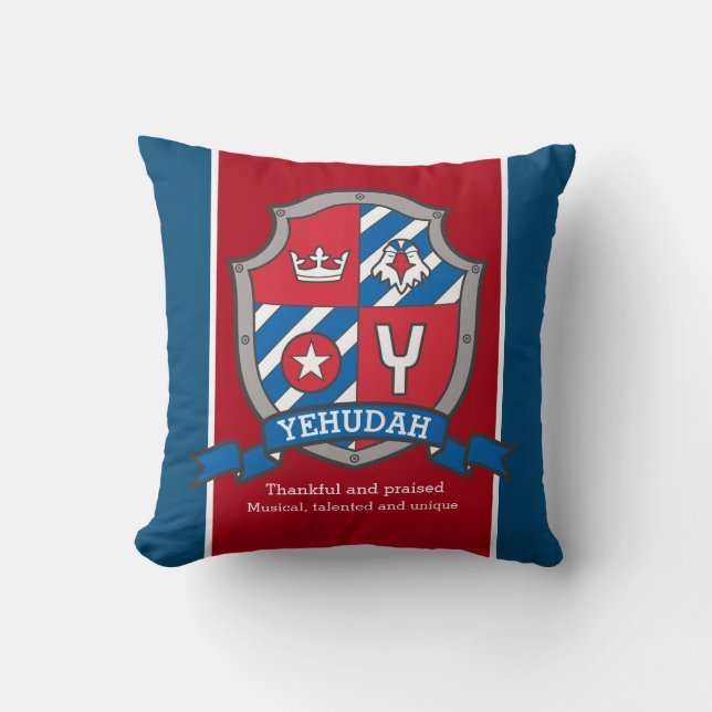 Yehudah letter Y name meaning shield red blue bird Cushion (Front)