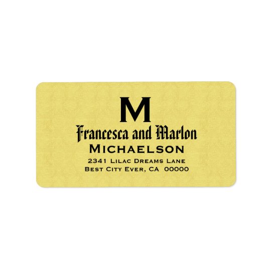 Yelllow and Black Wedding Monogram Personalised Address Label