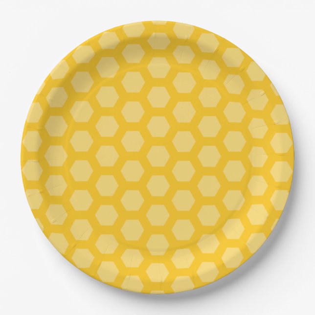 Yellow 12 honeycomb hexagon paper plate (Front)