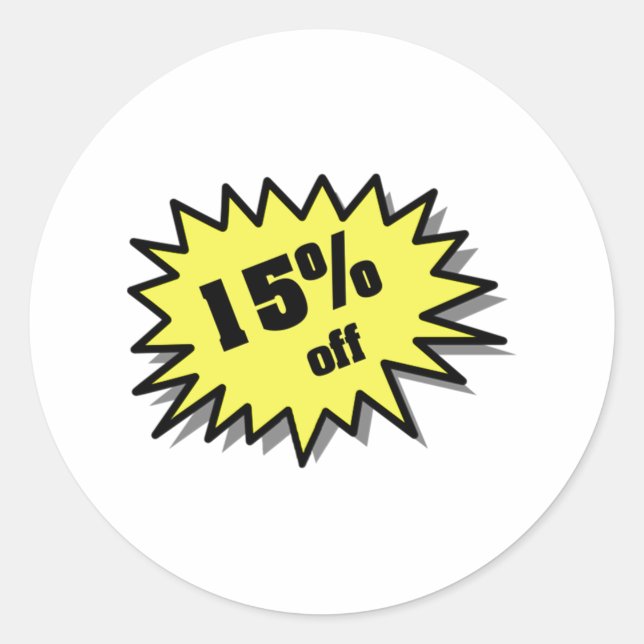 Yellow 15 Percent Off Classic Round Sticker (Front)