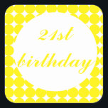 Yellow 21st birthday text circles square sticker<br><div class="desc">Yellow 21st birthday party and circles on white background design.</div>