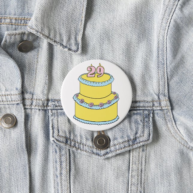 Yellow 29th Birthday Cake with Pink Roses 7.5 Cm Round Badge (Creator Uploaded)