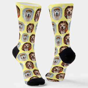 Yellow 2 Pet 2 Photo Paw Print Cute  Socks