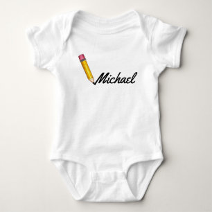 Yellow #2 School Pencil Writing Personalised Name Baby Bodysuit