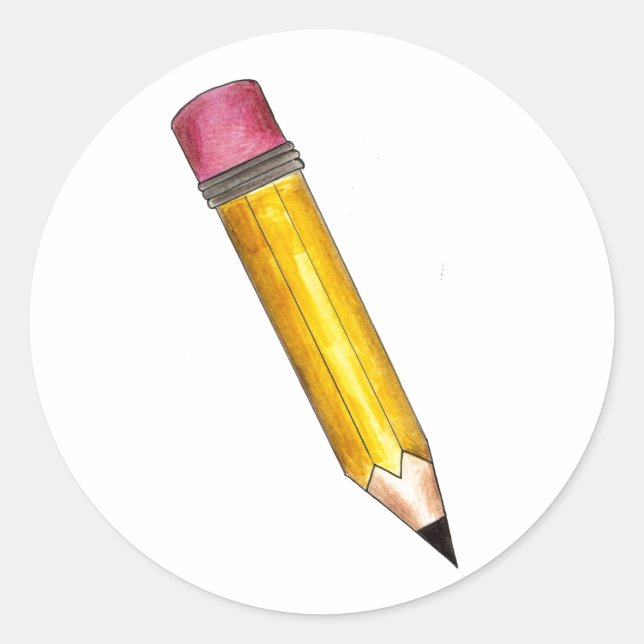 Yellow #2 Sharp School Pencil Pink Eraser Stickers (Front)
