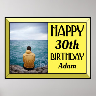 Yellow 30th Art Deco Birthday Photo Poster