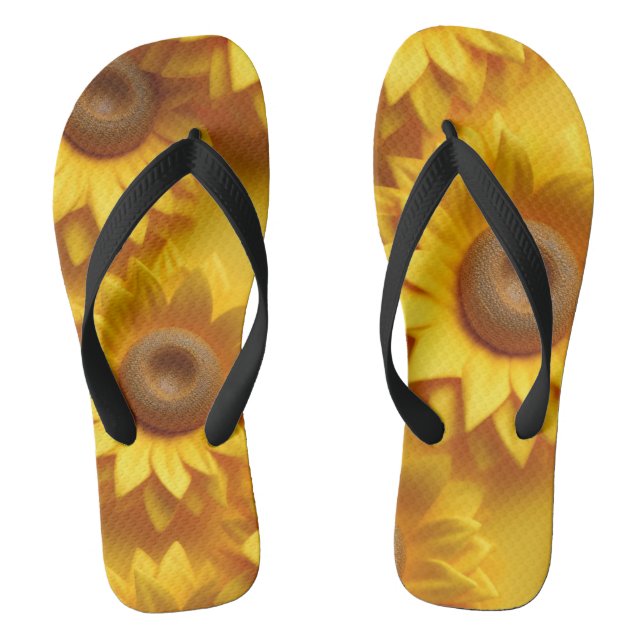 Yellow 3D Sunflower Flip Flops (Footbed)