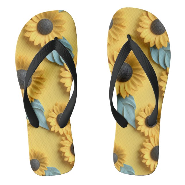 Yellow 3D Sunflower Flip Flops (Footbed)