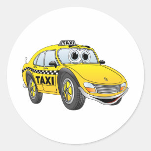 Yellow 4 Door Taxi Cab Cartoon Classic Round Sticker