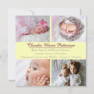 Yellow 4 Photos - Birth Announcement