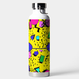Yellow 80s Memphis Abstract Style Retro Monogram Water Bottle