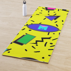 Yellow 80s Memphis Abstract Style Retro Monogram Yoga Mat