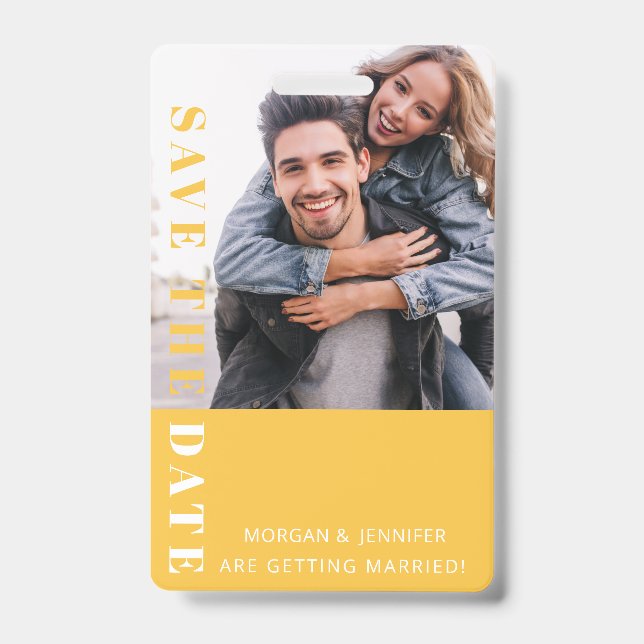 Yellow 80s Save the Date  ID Badge (Front)