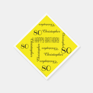 Yellow 80th Birthday Party Repeat Name, Paper Napkin