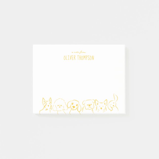 Yellow A Note From Cute Dog Animal Sketch Notes (Front)
