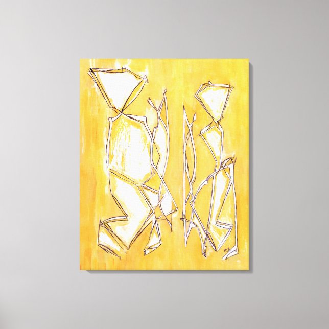 Yellow Abstract Art Couple Painting by MC Belkadi Canvas Print (Front)
