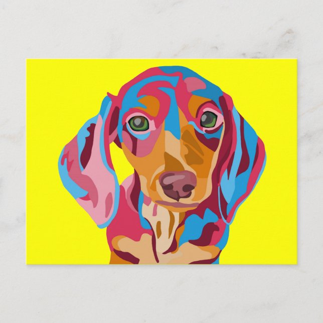 Yellow Abstract Dachshund Postcard (Front)