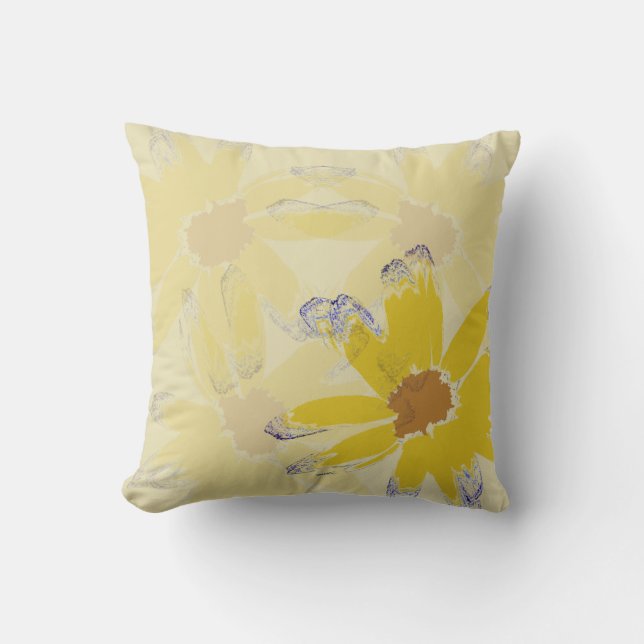 Yellow Abstract Daisy Flower Cushion (Front)