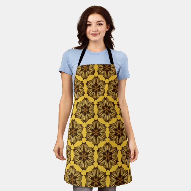 Yellow Abstract Floral Pattern Apron (Worn)