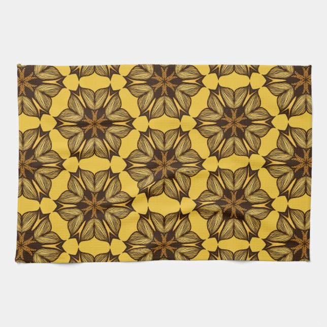 Yellow Abstract Floral Pattern Tea Towel (Horizontal)