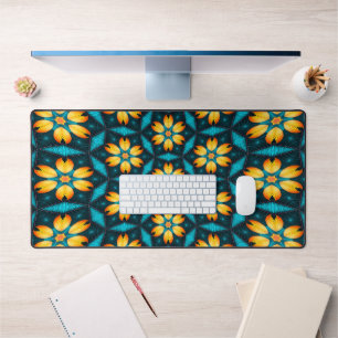 Yellow Abstract Flowers Desk Mat