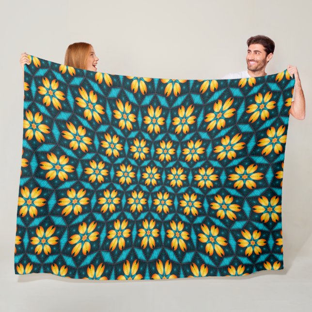 Yellow Abstract Flowers Fleece Blanket (In Situ)