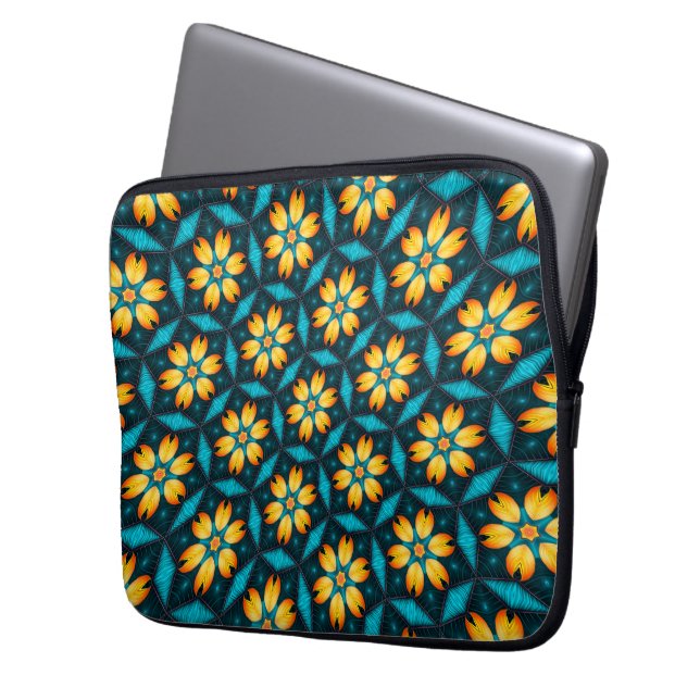 Yellow Abstract Flowers Laptop Sleeve (Front Left)