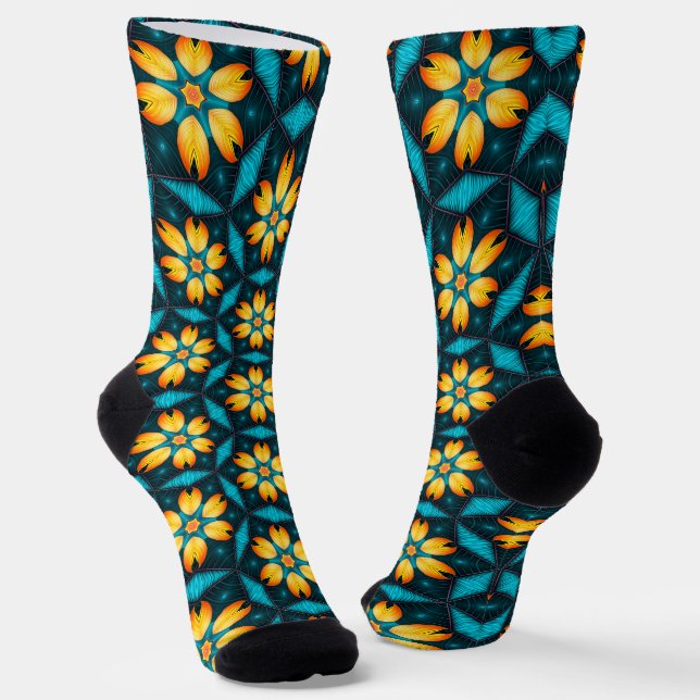 Yellow Abstract Flowers Socks (Angled)