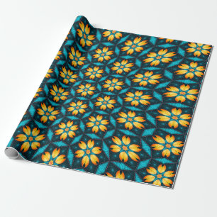 Yellow Abstract Flowers Wrapping Paper
